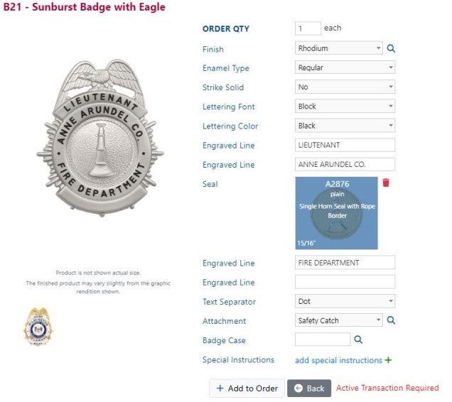 Blackinton B21 Sunburst Badge with Eagle