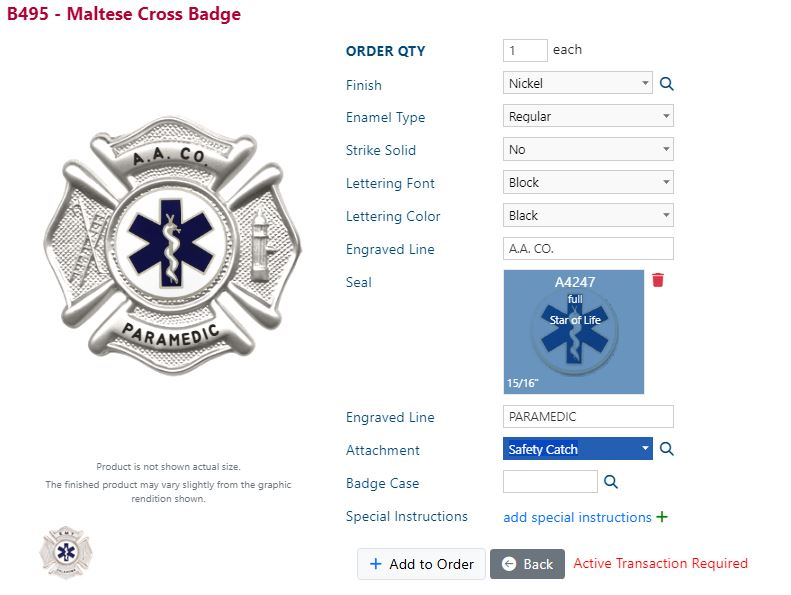 Blackinton B495 - Maltese Cross Badge