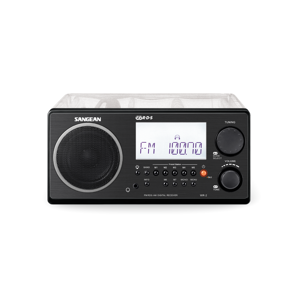 Sangean WR-2CL Digital AM-FM Clear Cabinet Table-Top Radio
