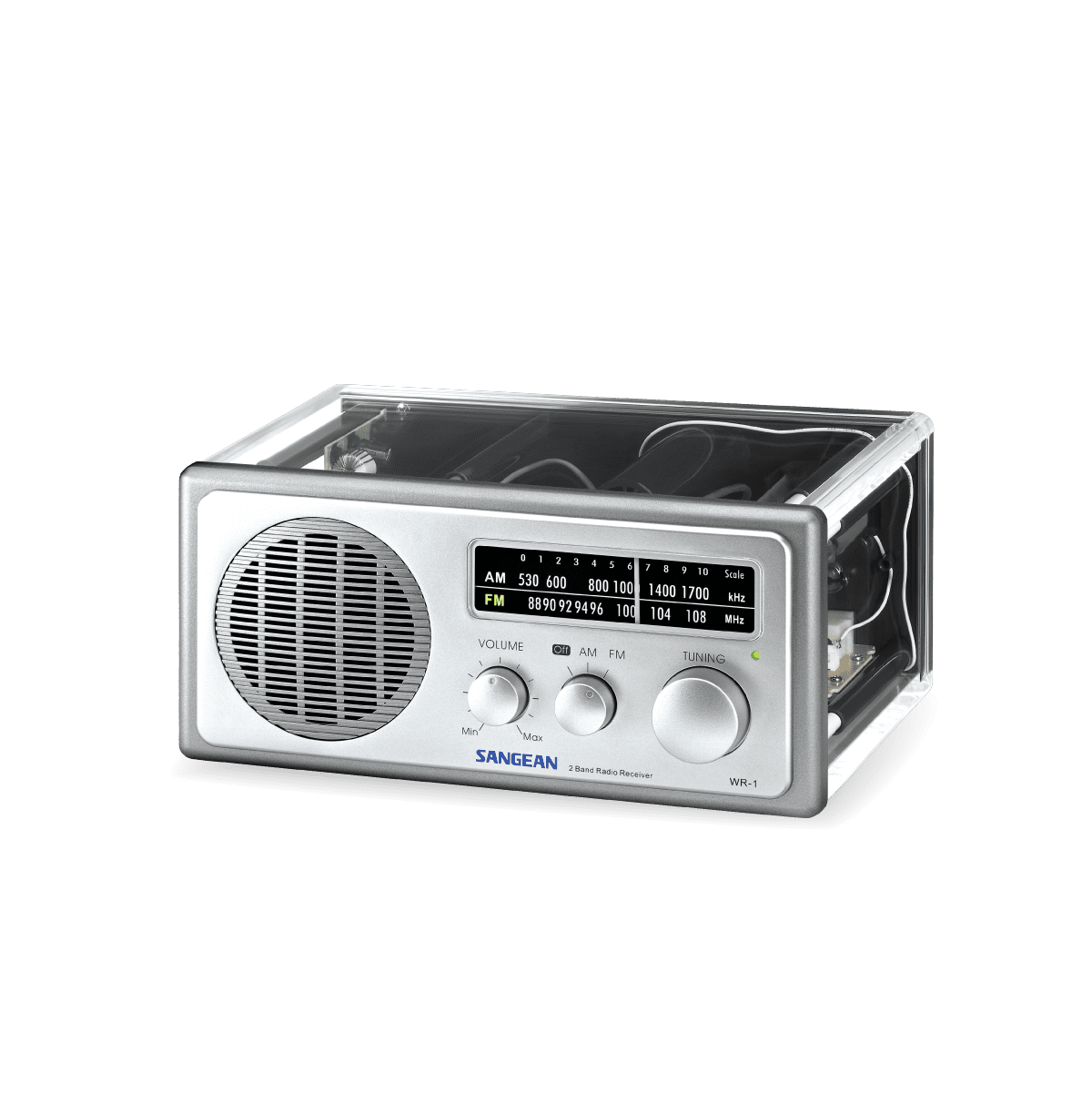 Sangean WR-1CL Analog AM-FM Clear Cabinet Table-Top Radio