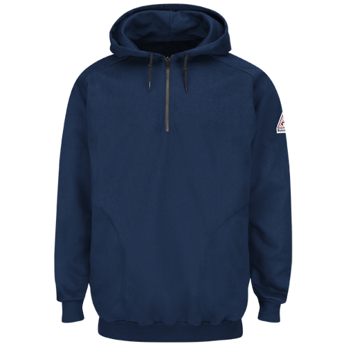 Bulwark SEH8NV Flame Resistant Pullover Hooded Fleece Sweatshirt With 1-4 Zip - Cotton-Spandex Blend (HRC 2 - 8.7 cal)
