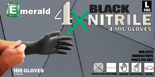 Emerald 4X Black Nitrile Powder Free EXAM 4 Mil (case)