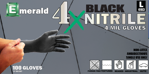 Emerald 4X Black Nitrile Powder Free EXAM 4 Mil (case)