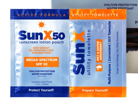 CoreTex Sun X SPF 50+ Broad Spectrum Sunscreen - Single Dose Lotion Packet with Dry Towelette