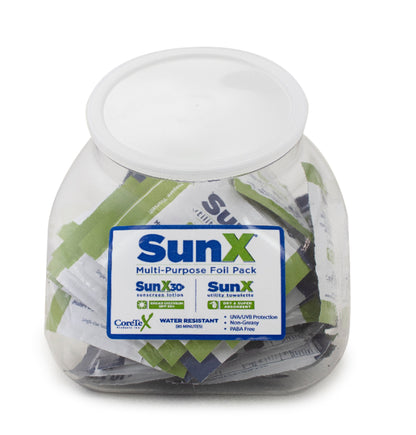 CoreTex Sun X SPF 30+ Broad Spectrum Sunscreen, Single Dose Lotion with Dry Towelette