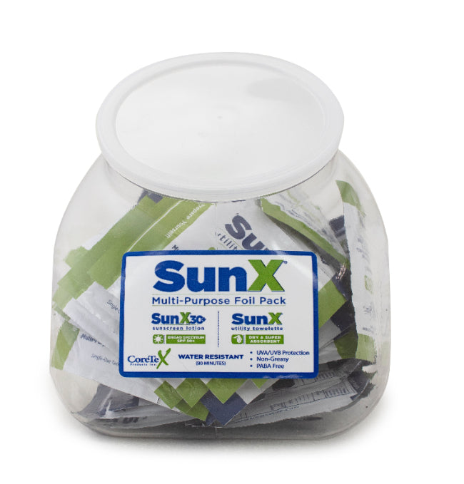 CoreTex Sun X SPF 30+ Broad Spectrum Sunscreen, Single Dose Lotion with Dry Towelette