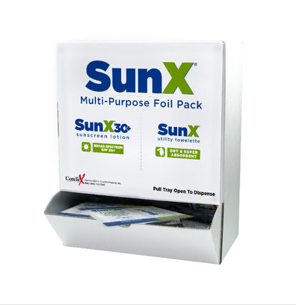 CoreTex Sun X SPF 30+ Broad Spectrum Sunscreen, Single Dose Lotion with Dry Towelette
