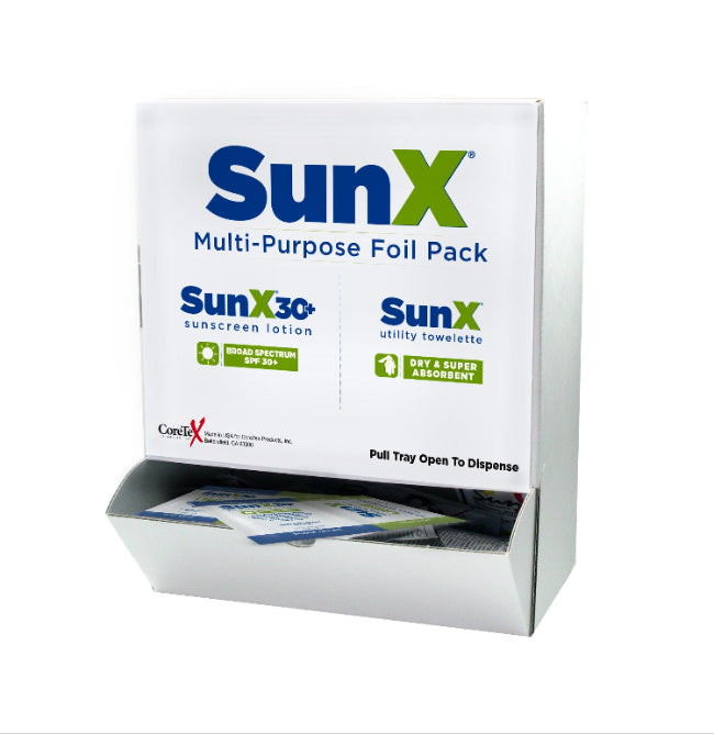 CoreTex Sun X SPF 30+ Broad Spectrum Sunscreen, Single Dose Lotion with Dry Towelette