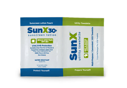 CoreTex Sun X SPF 30+ Broad Spectrum Sunscreen, Single Dose Lotion with Dry Towelette