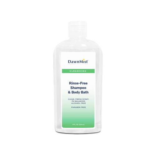 Dawn Mist NR08 Rinse Free Shampoo & Body Bath 8 oz. Bottle with Dispensing Cap (Case)