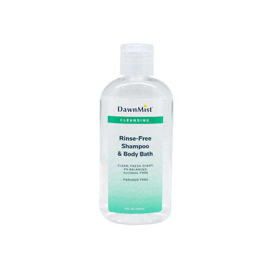 Dawn Mist NRB4586 Rinse Free Shampoo & Body Bath 4 oz. Bottle with Twist Cap (Case)