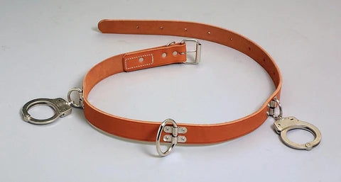 Humane Restraint MBT-480 Leather Transport Belt with D-Ring and Side Cuffs