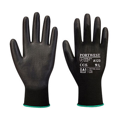 Portwest A123 Latex-Free PU Palm Gloves, Black (Case of 144 pairs)