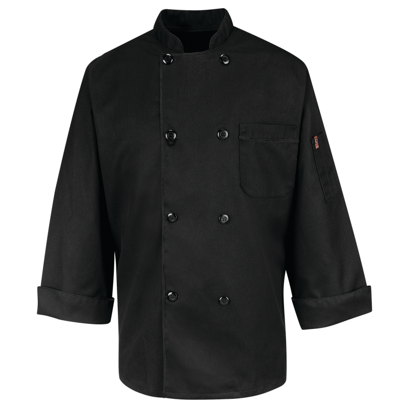 Red Kap KT76 Eight Pearl Button Black Chef Coat