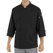 Load image into Gallery viewer, Red Kap KT76 Eight Pearl Button Black Chef Coat

