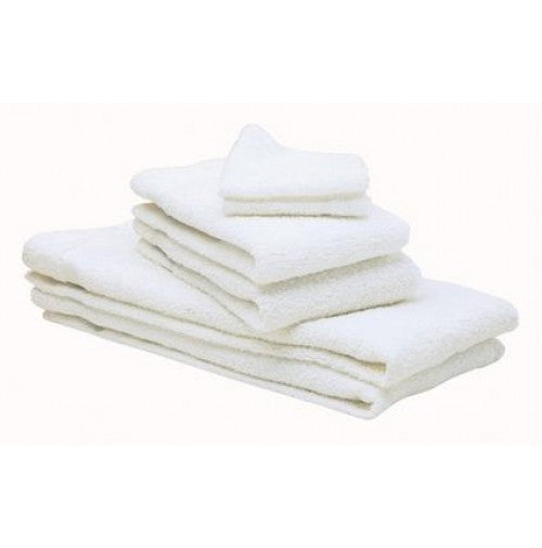 Coronet Collection 12s White 100% Cotton Hospitality Towels and Washcloths with Dobby Border