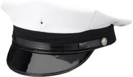 Alboum Comfort Fit 8 Point Police Cap with Long Visor - White with Black Brim