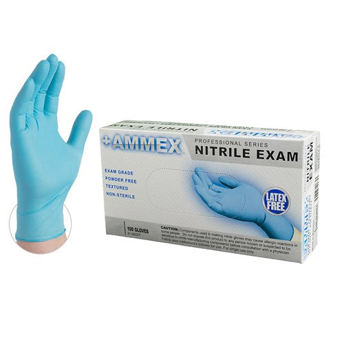 Ammex APFN Exam Grade Powder Free Textured Nitrile Gloves - Blue