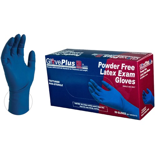 GlovePlus GPLHD Heavy Duty Textured Exam Grade Latex Gloves - Powder Free, Extra Strong, Extra Long - Blue