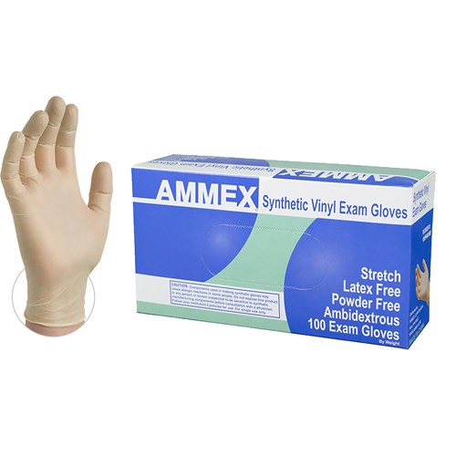 Ammex VSPF Powder Free Smooth Synthetic Stretch Vinyl Gloves - Ivory