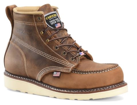 Carolina CA7011 AMP USA 6" Moc Toe Work Boot with Wedge Sole - Brown, Made in USA