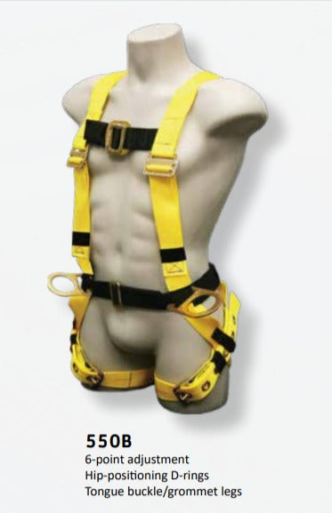 French Creek 550B Grommet-Tongue Buckle Full Body Harness with Leg Straps and Hip D-Rings