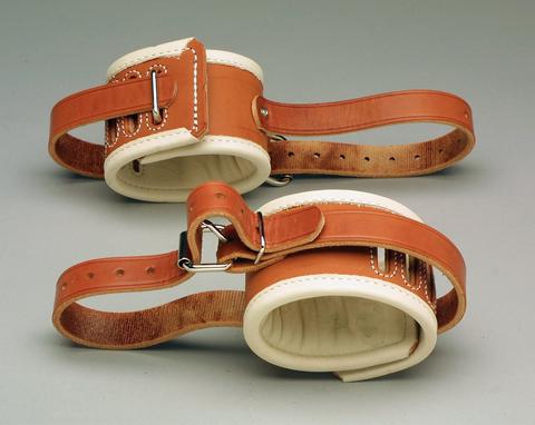 Humane Restraint 601-style Non-Locking Restraint Cuffs with Control Strap - Leather