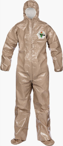 Lakeland C4T165T ChemMax 4 Yellow Chemical Resistant Coveralls with Respirator-Fit Hood, Double Storm Flap, Elastic Face and Wrists, Attached Boots with Boot Flaps