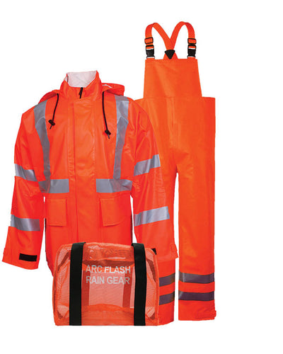 NSA Flame Resistant Hi-Vis Rainwear Kit, Type R Class 3 - NSA Style KITRLC3 KITRQC3 (HRC 2 - 9.8 cal)