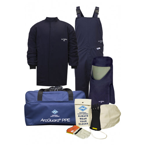 Enespro KIT4SC40-series ArcGuard Compliance Arc Flash Kit w/ Flame Resistant Short Coat, Bib Overall, Gloves & more (HRC 4 - 40 cal)