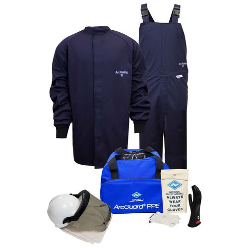 Enespro KIT2SC11-series ArcGuard Arc Flash Kit w/ Flame Resistant Short Coat, Bib Overalls, Gloves (HRC 2 - 12 cal)