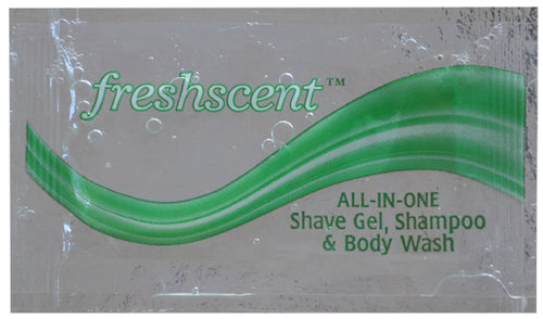 FreshScent SSBP 3-in-1 Shampoo, Shave Gel and Body Wash Packets (Case)