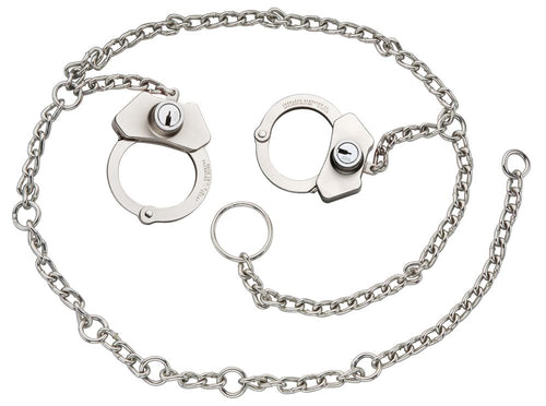 Peerless Model 7002CHS Waist Chain with High Security Handcuffs at Side - Nickel Finish