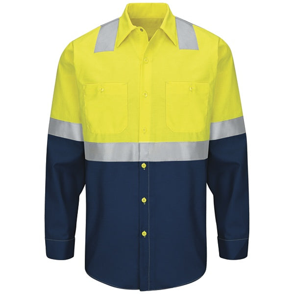 Red Kap SY14 High Visibility Long Sleeve Color Block Work Shirt - Type R, Class 2