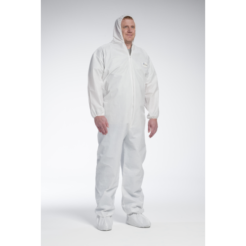 PosiWear UB 3709 White Disposable Coveralls with Attached Hood and Boots (Case)