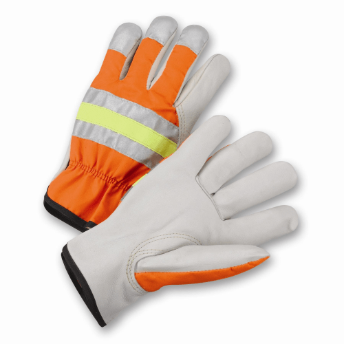 PIP HVO990K High Visibility Premium Top Grain Cowhide Leather Driver's Gloves with Reflective Stripe (Dozen)