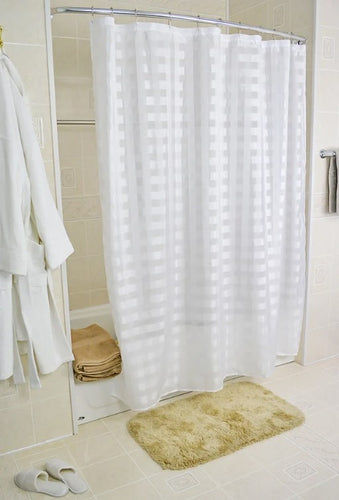 Kartri VCA Vision Check Polyester Shower Curtain with Sewn Eyelets, White or Beige, 72"x72"